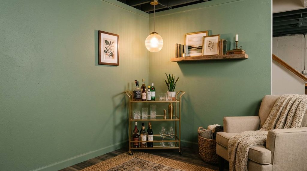 The Sage Basement Bar Cart Nook — Small Budget, Big Impact