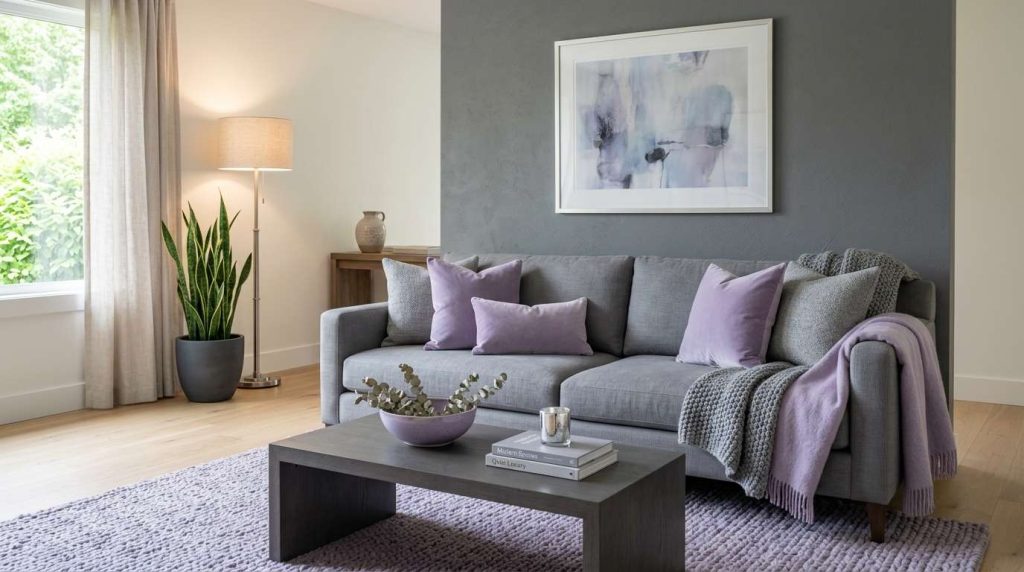 6. Grey and Lavender Living Room