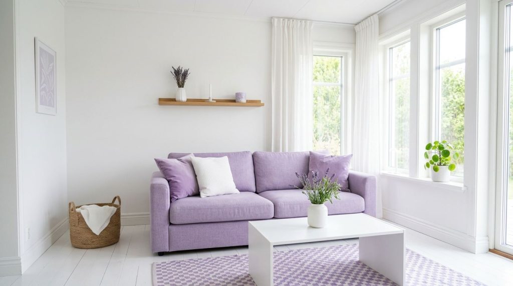 8. Lavender and White Living Room
