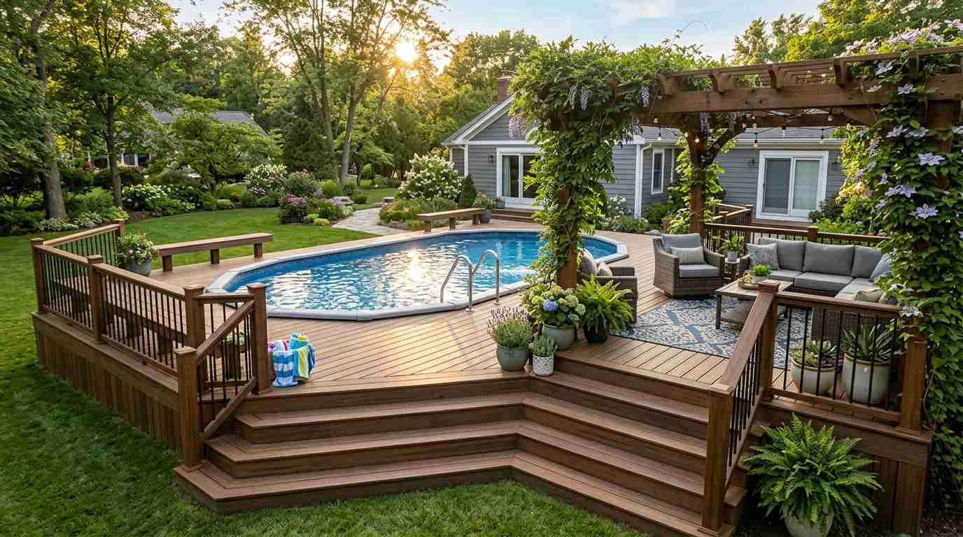 Above-Ground Pool with Deck Integration