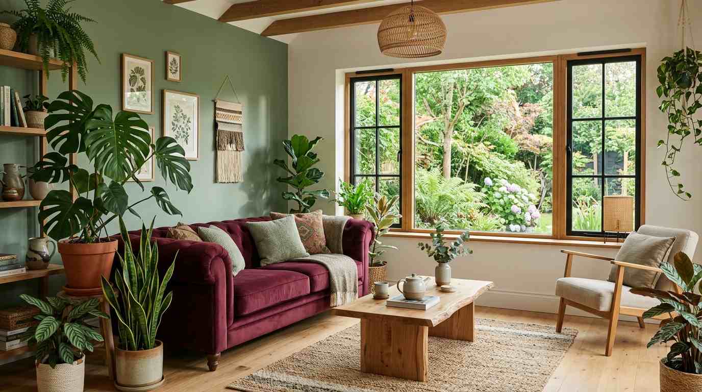 Burgundy and Green Nature Inspired Space