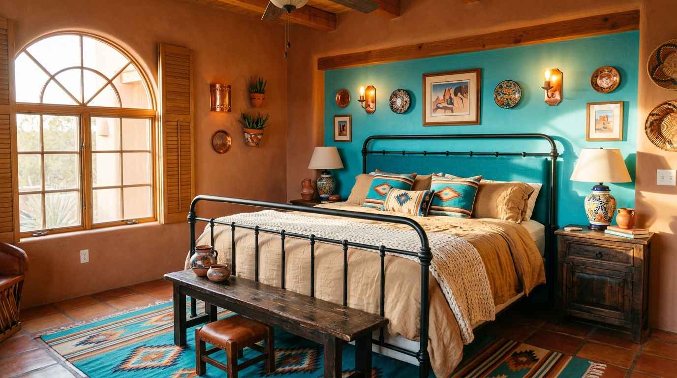 The Turquoise and Tan Southwestern Bedroom