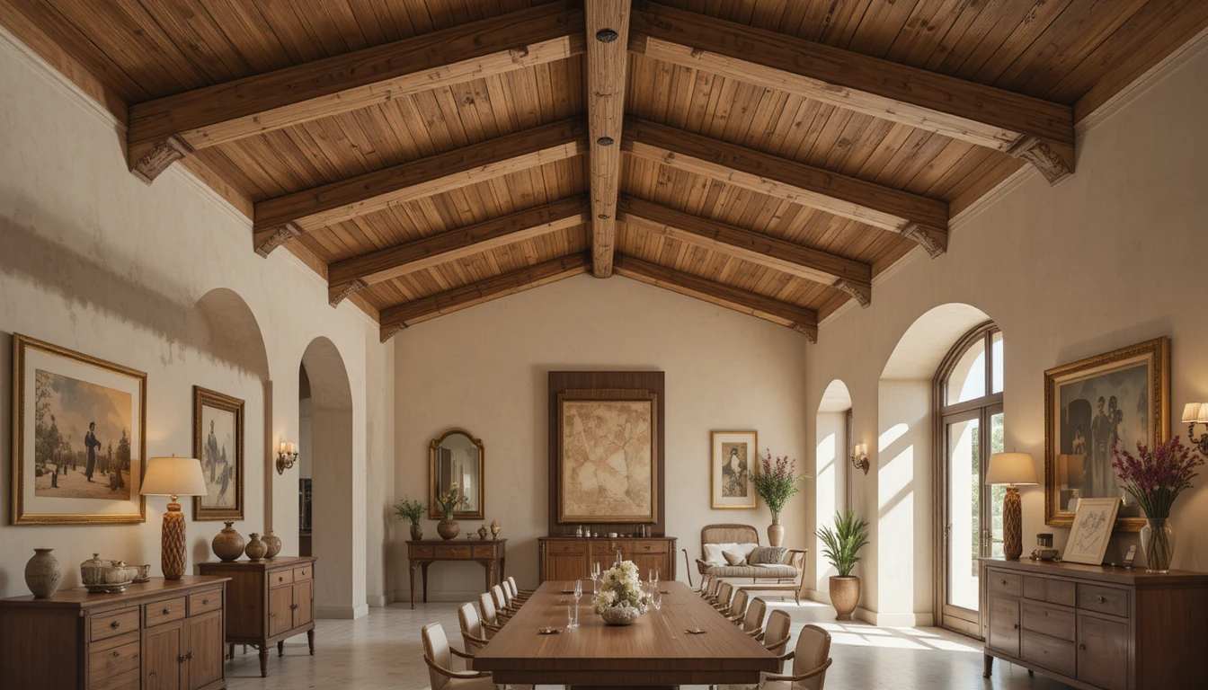 Italian Dining Room with Natural Wood Ceiling