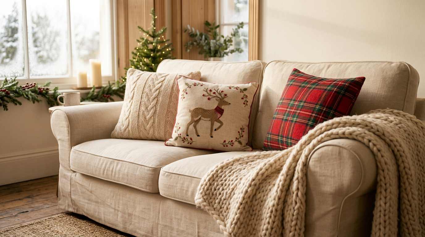  Layered Throws and Pillows in Holiday Colors