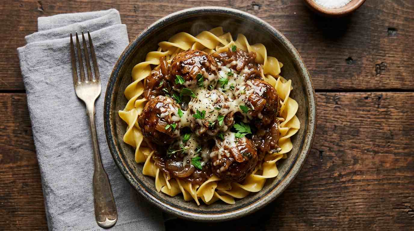 Crockpot French Onion Meatballs