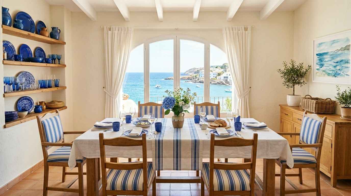 Mediterranean Dining Room in Blue Accents