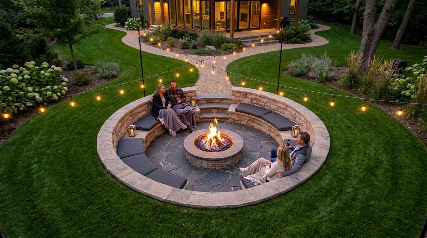 Sunken Fire Pits with Built-In seating