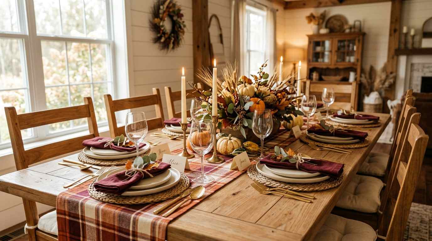 The Farmhouse Fall Table With Plaid Runner