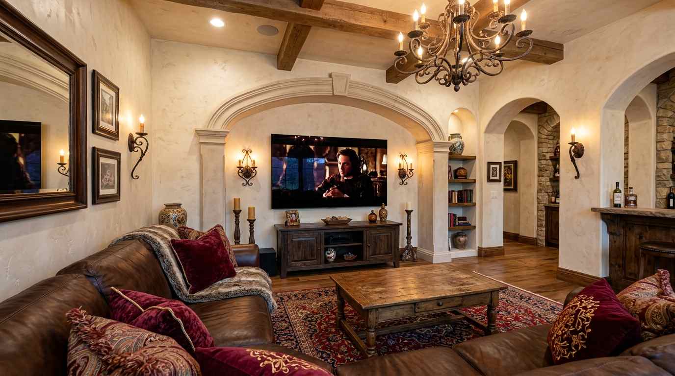 Mediterranean Arched Entertainment Room