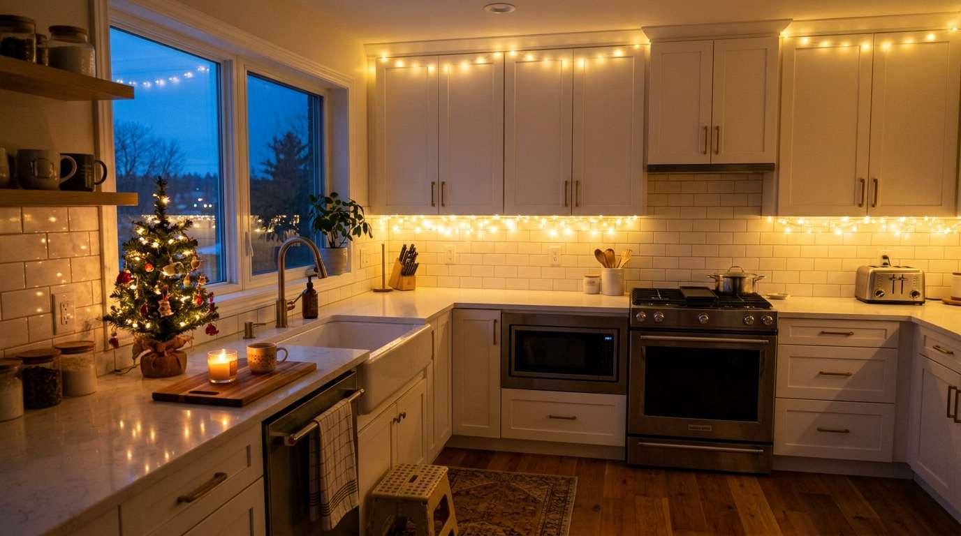 String Lights Under Upper Cabinets 