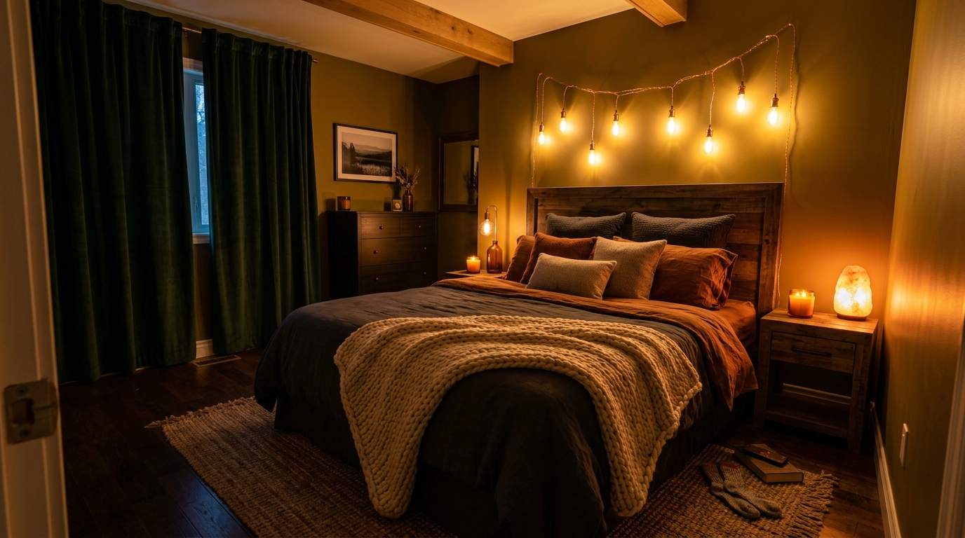Use candles and string lights to create ambient lighting