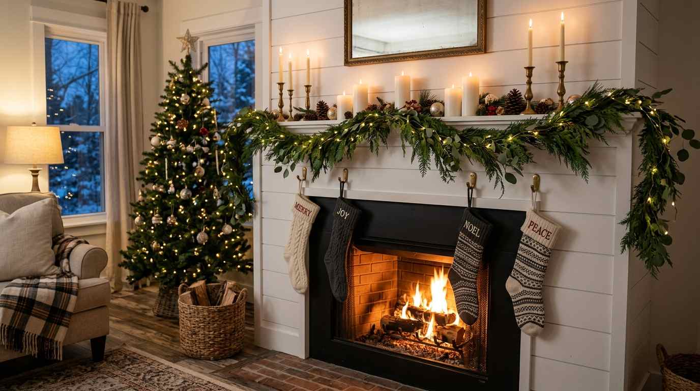 Greenery Garland on the Mantel 