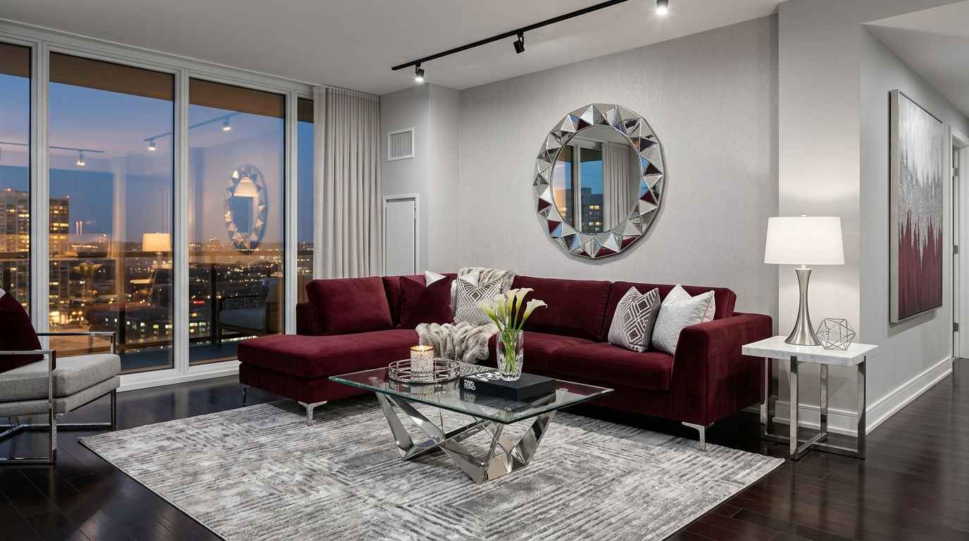 Modern Glam Burgundy living room