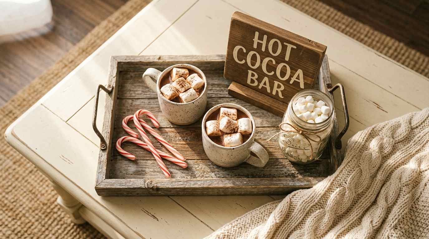  A Tray of Hot Cocoa Supplies on the Coffee Table