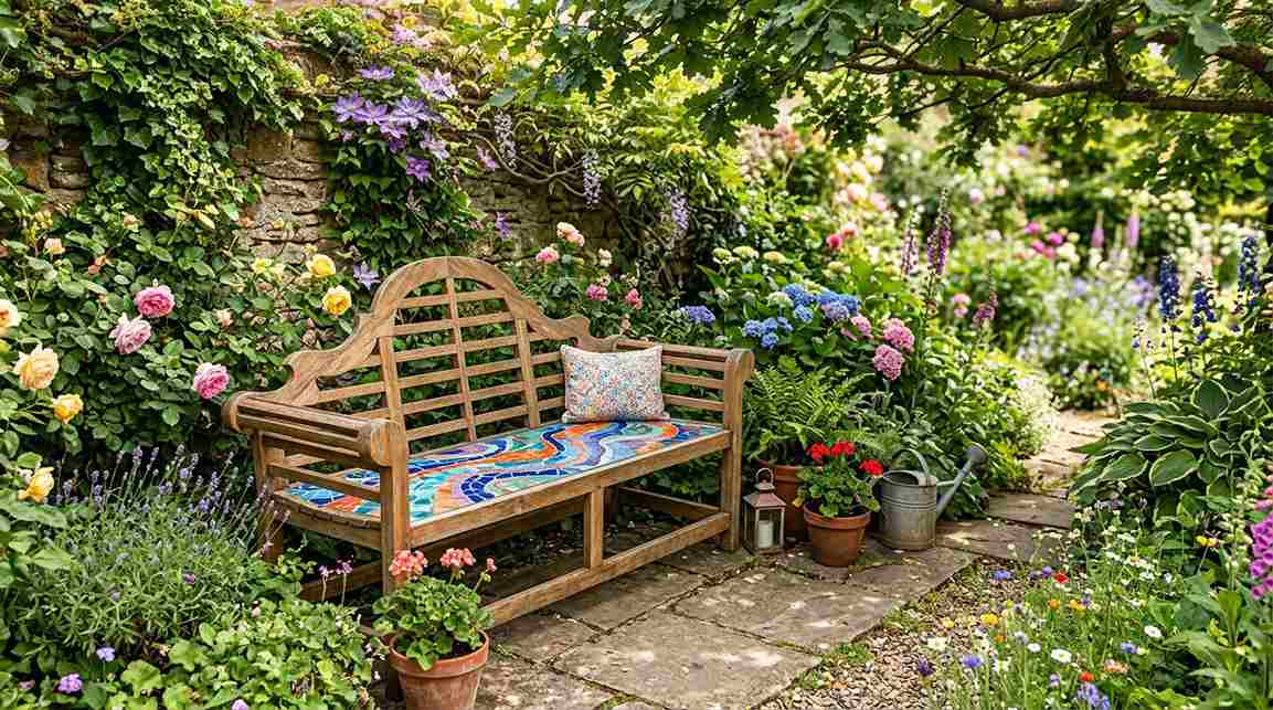 Colorful Mosaic Garden Benches