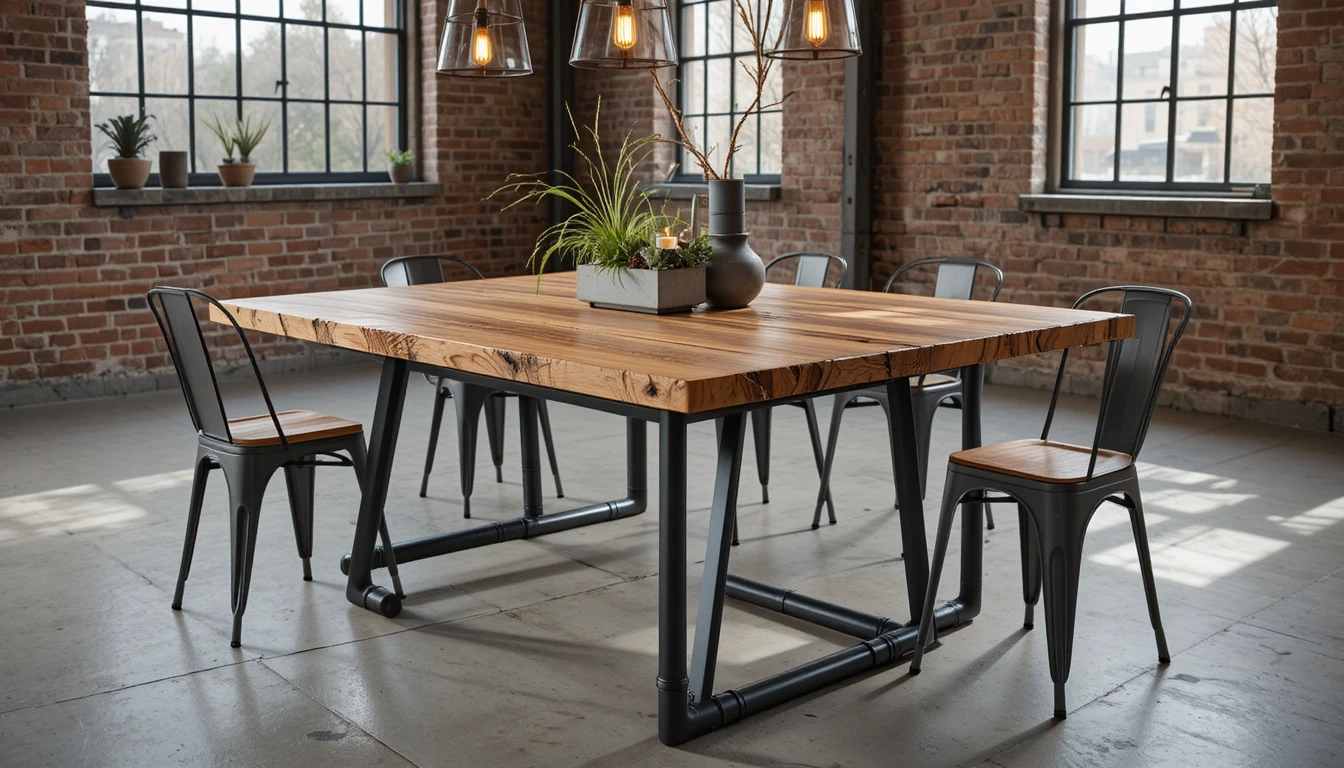 Industrial Farmhouse Table with Metal Accessories
