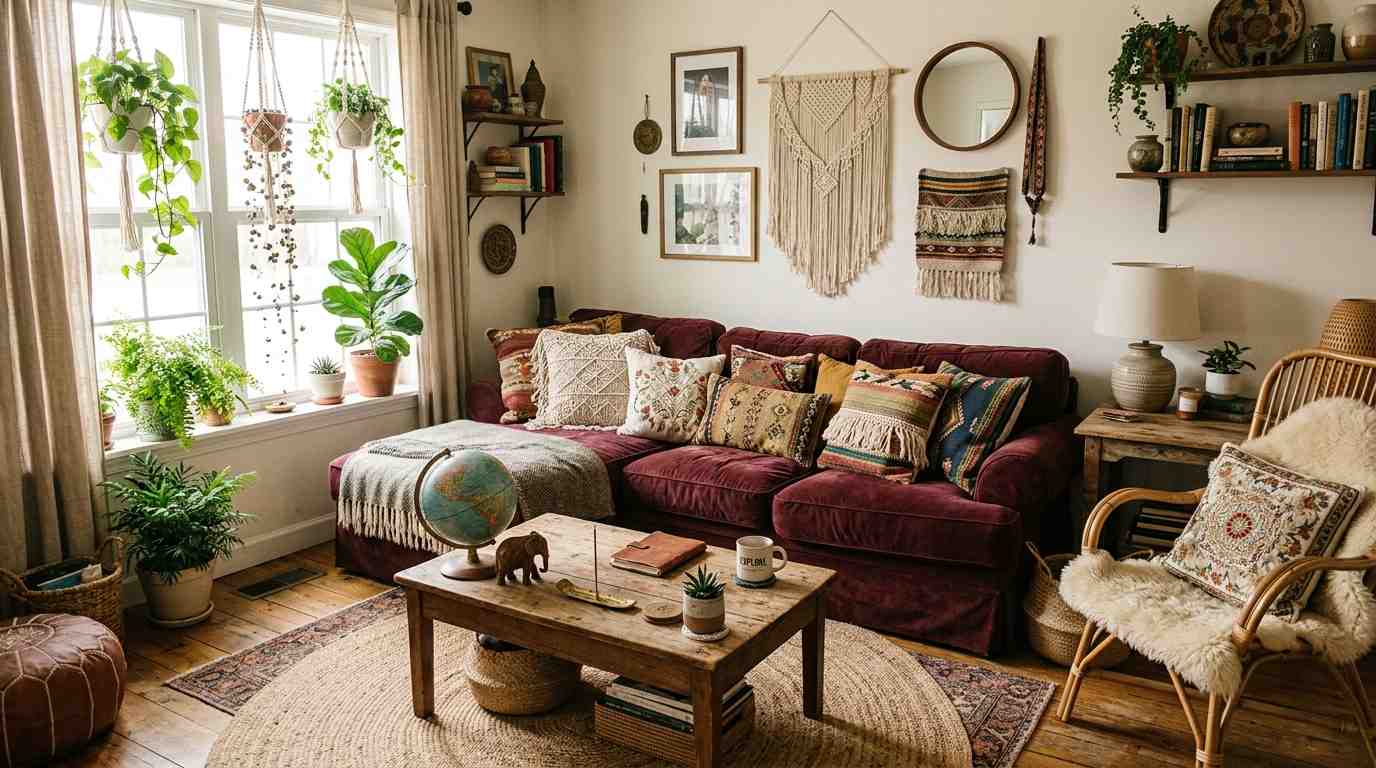 Bohemian Burgundy living room