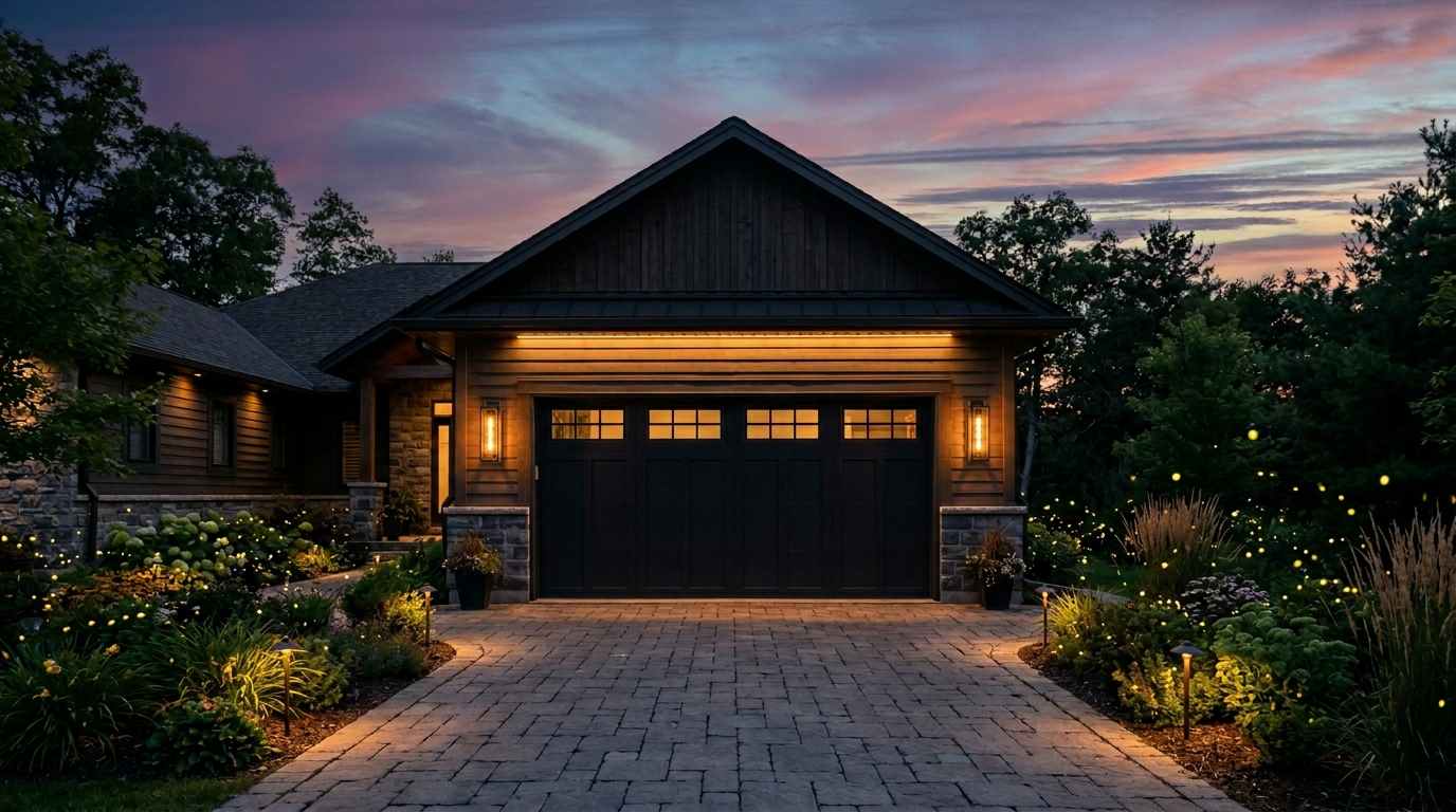  The mood is set by garage exterior lighting
