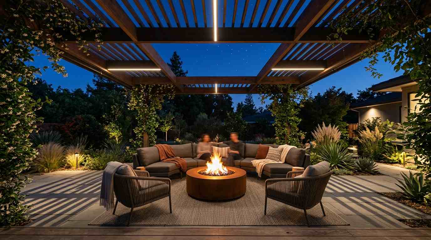 Fire Pit with Pergola and Canopy