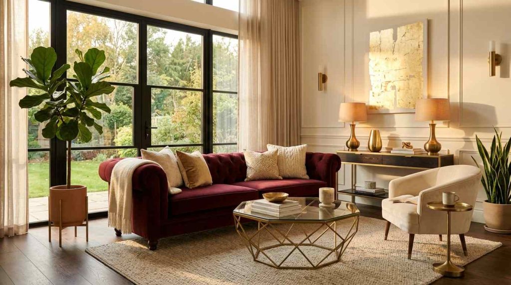 Burgundy Velvet Sofa