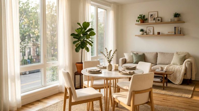 Chic Small Dining and Living Room Combo