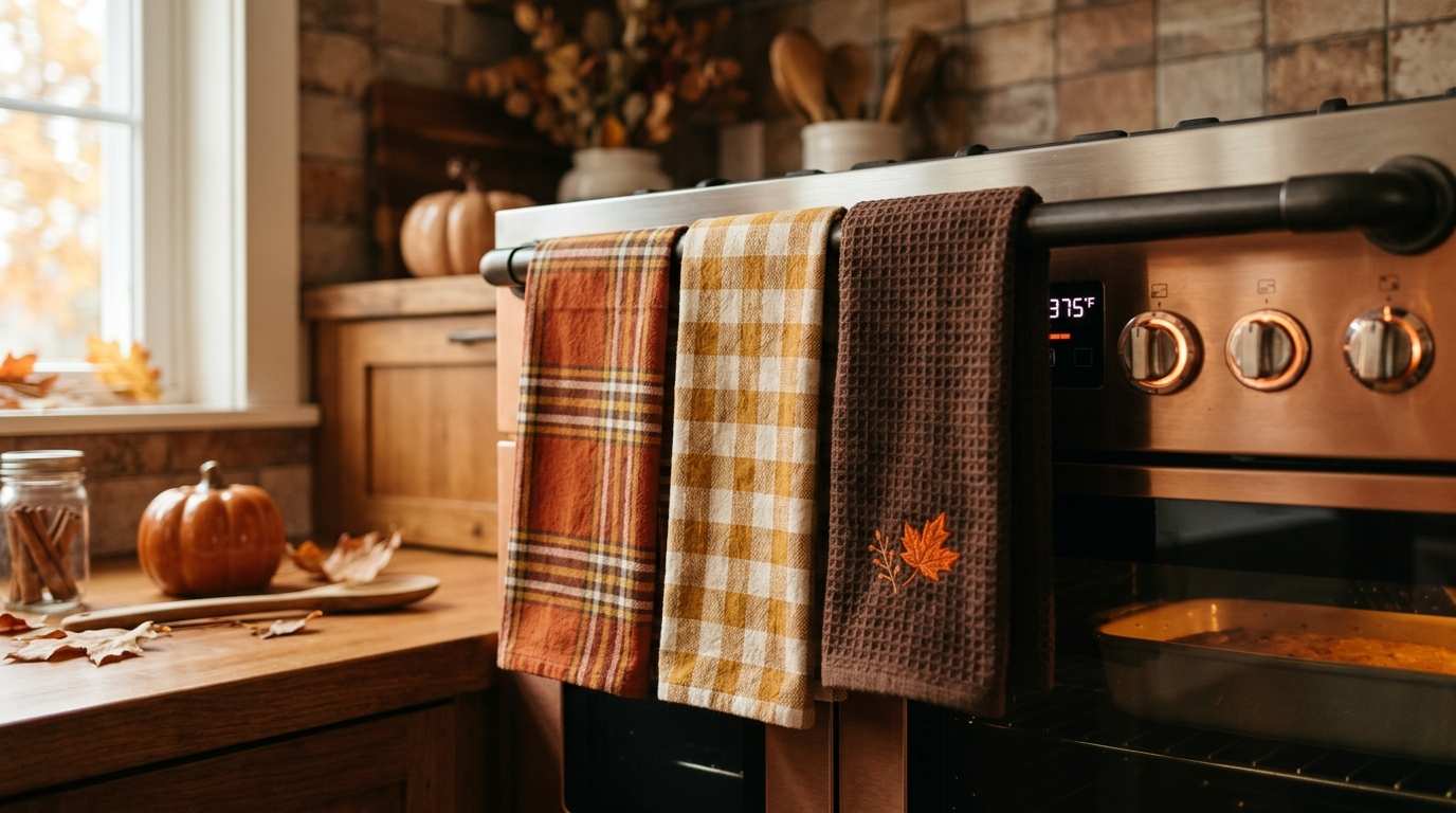 Warm Autumn Colors through Kitchen Towels