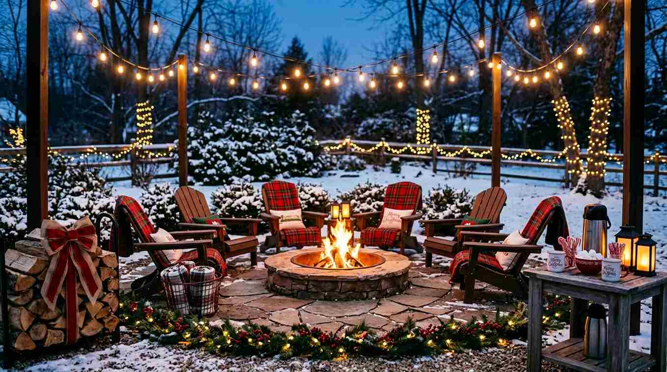 Fire Pit Circle with Evergreen Surround and Stump Seating