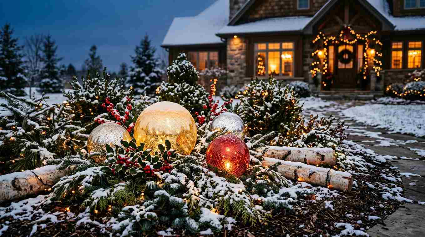 Birch Log Pathway Borders with Fairy Lights