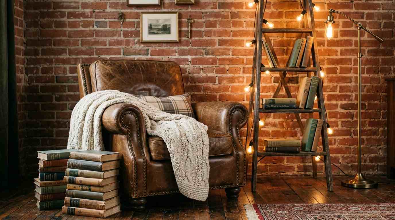 Plaid Blanket + Leather Chair Combo