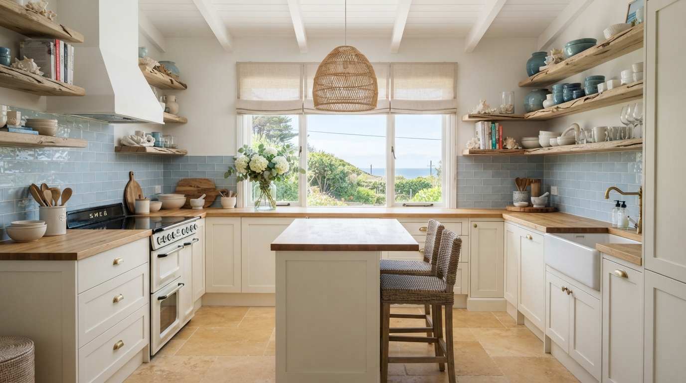 Go Coastal With White, Wood, and Blue
