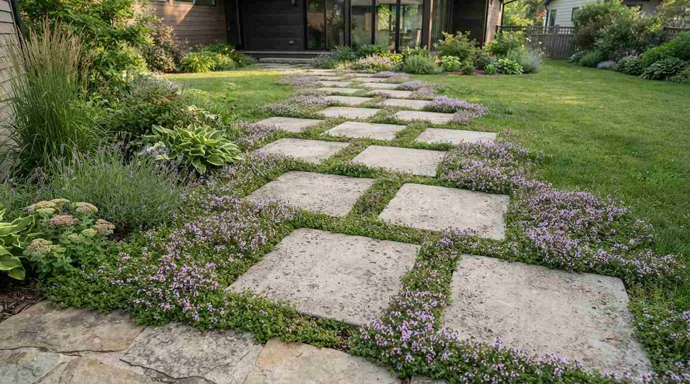 Concrete Pavers Floating in Ground Cover