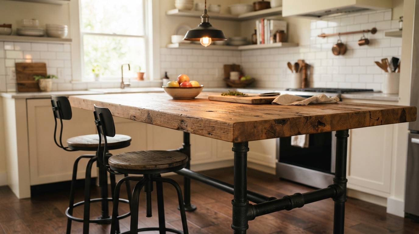 The Reclaimed Wood Island with Metal Base