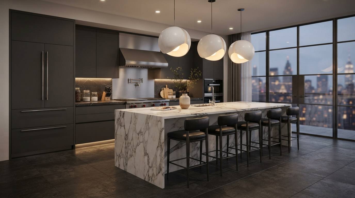 The Luxury Kitchen with Waterfall Island