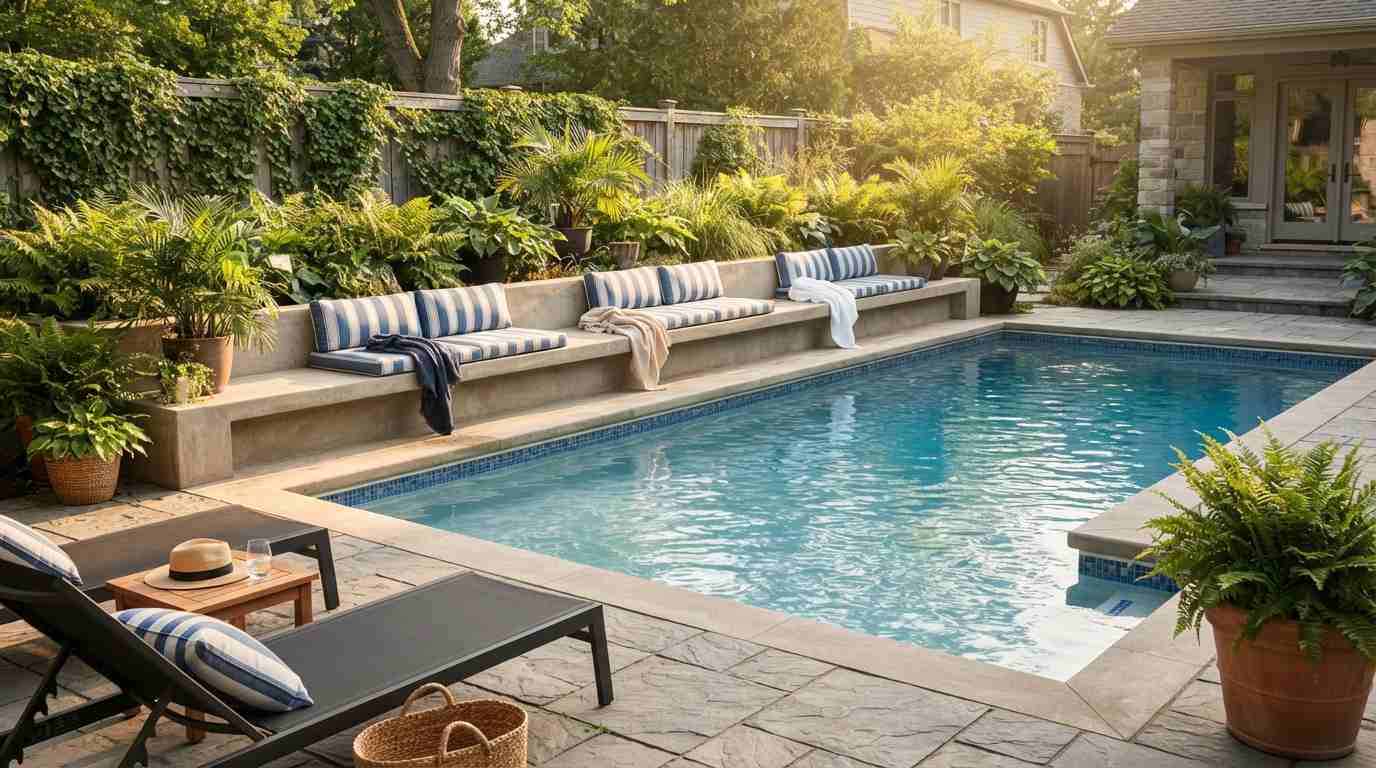 Sunken Pool with Built-In Bench Seating
