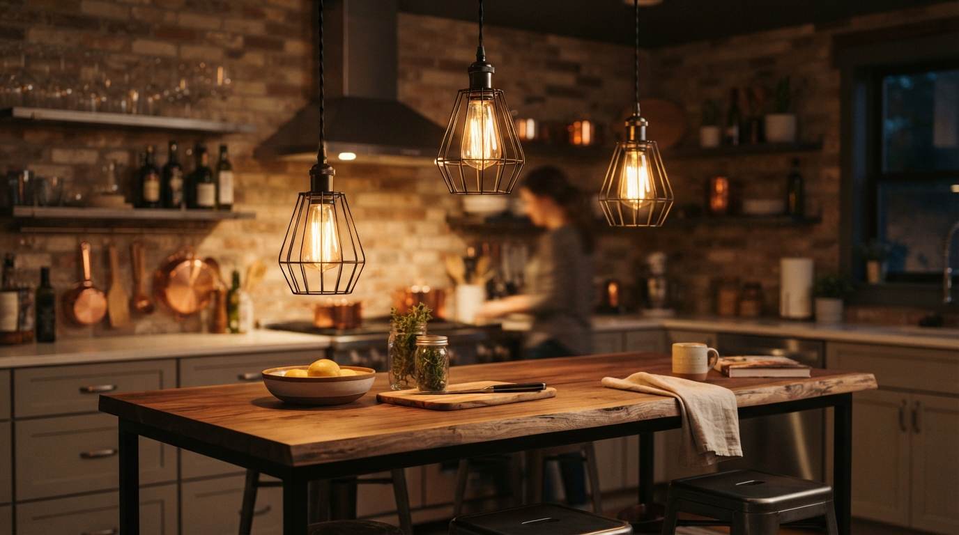 Edison Bulb Pendants Over the Island