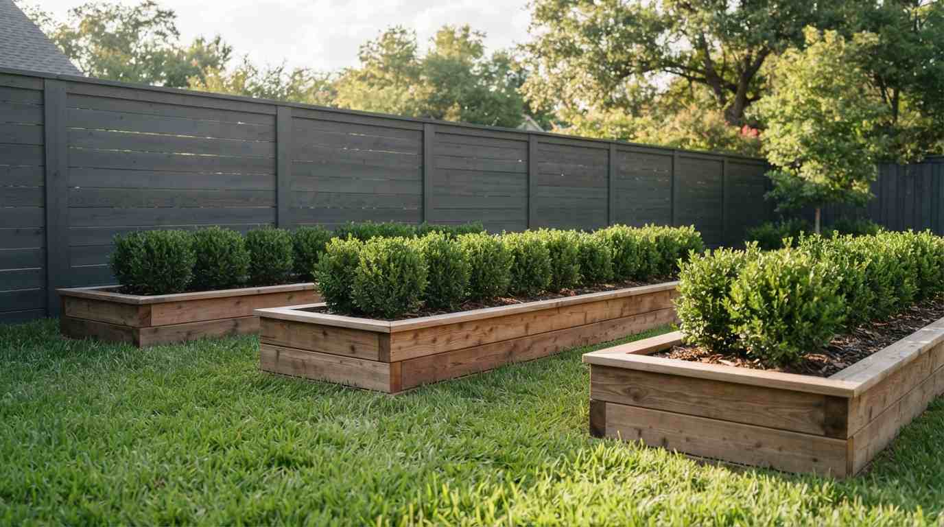 Linear Raised Garden Beds Along the Fence