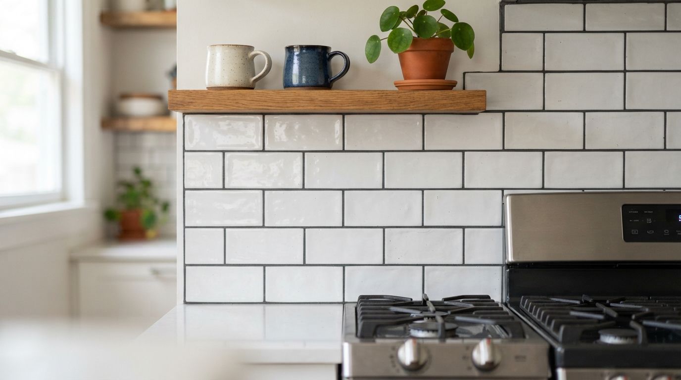 Subway Tile Backsplash with Dark Grout