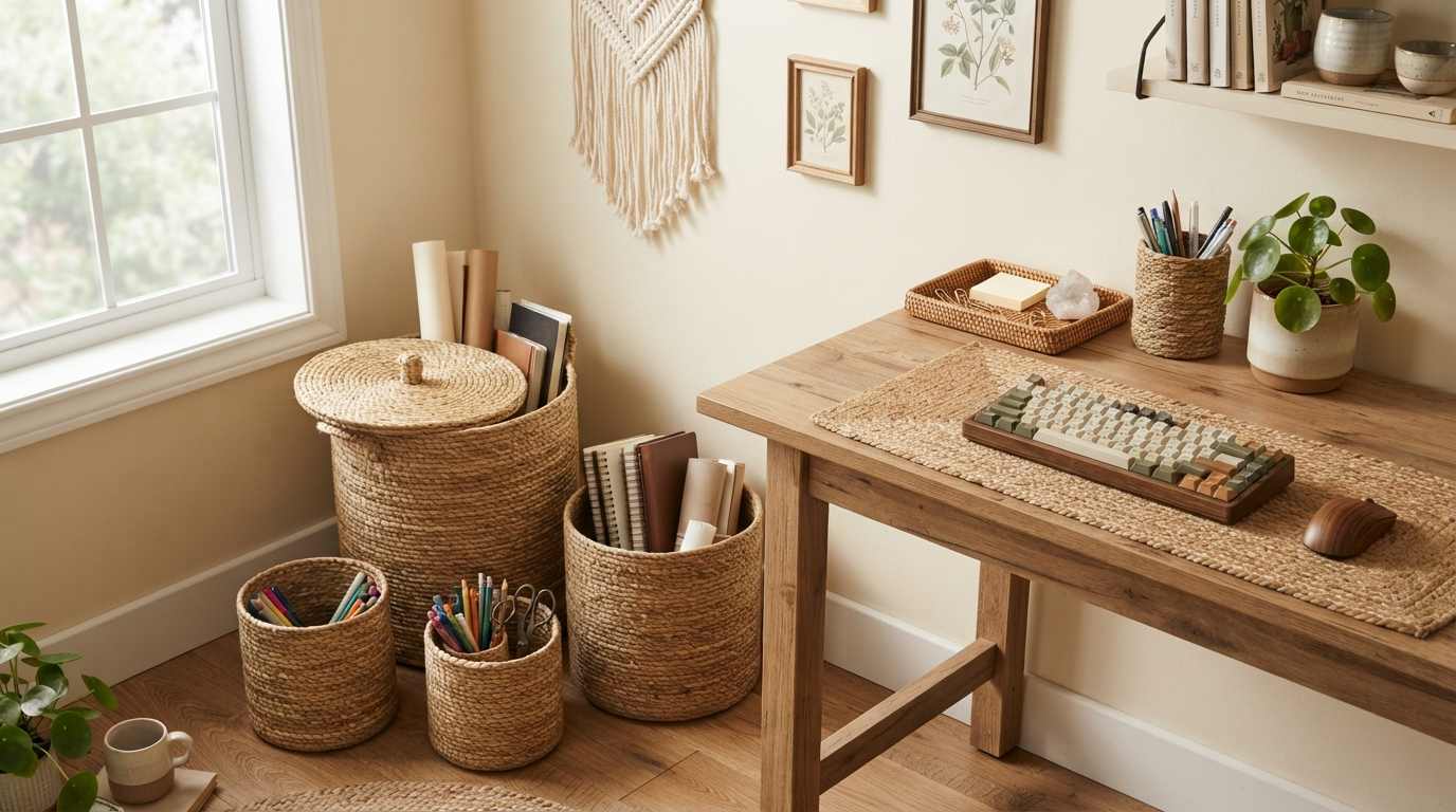 Woven Storage That Hides the Boring Office Stuff