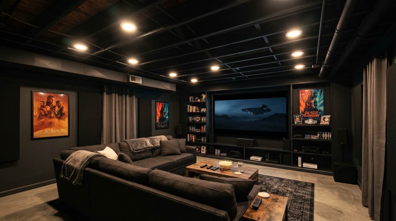 he Exposed Joist + Recessed Lighting Combo