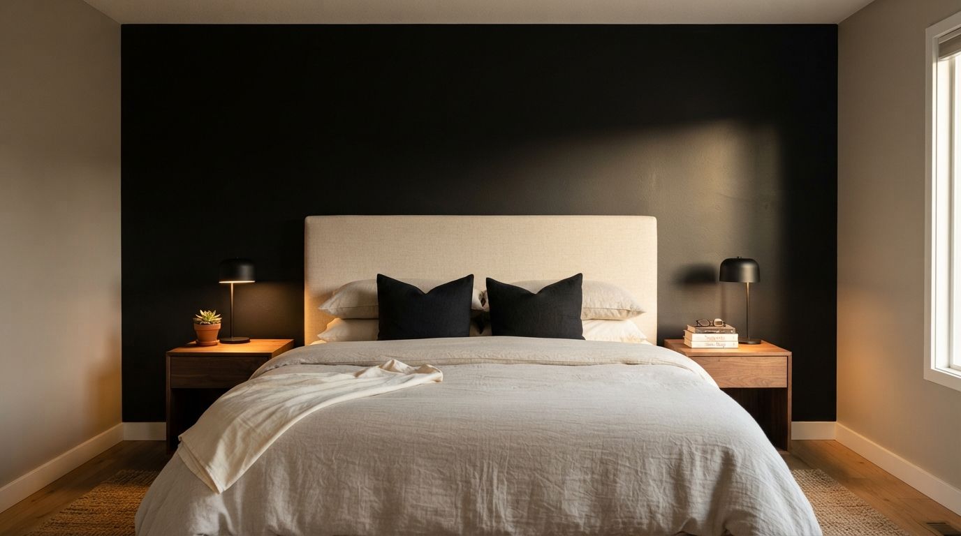 Black Accent Wall Behind the Bed