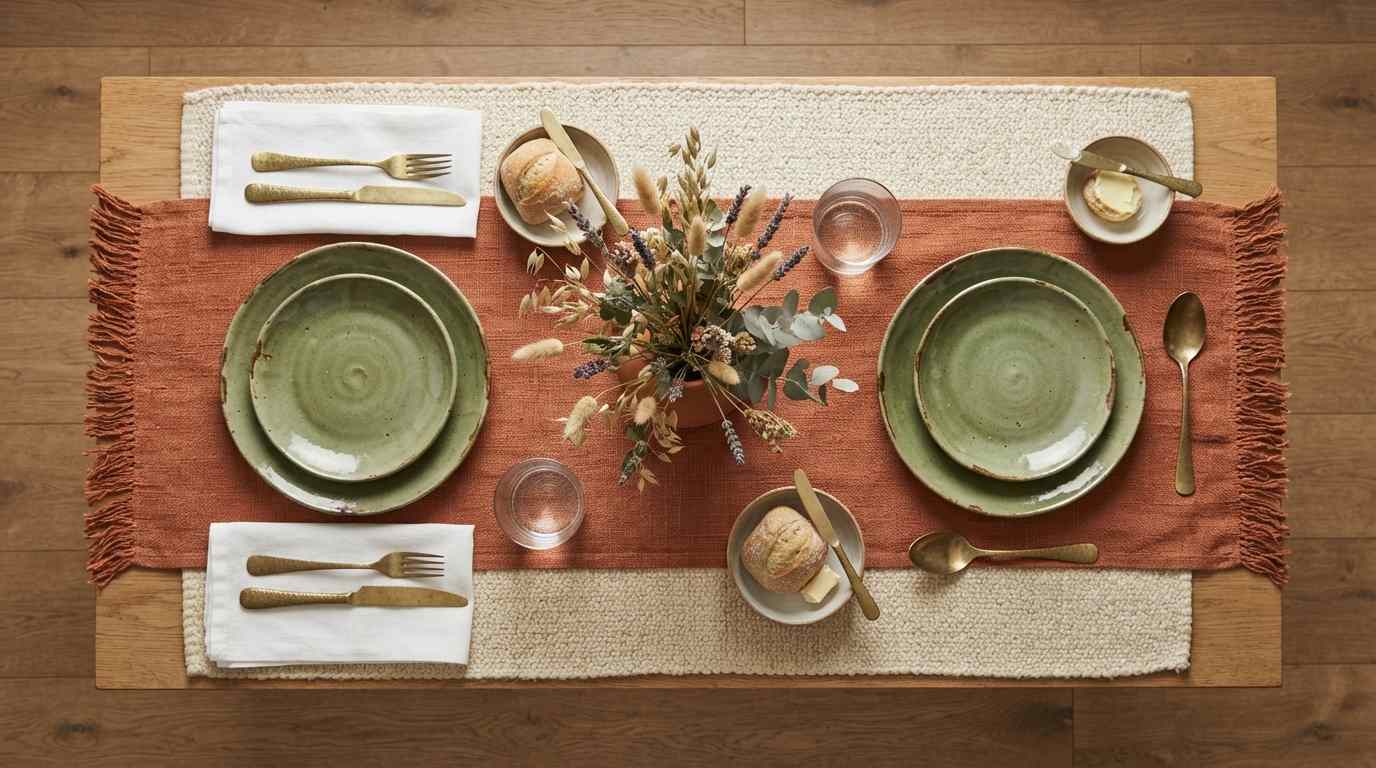 Terracotta Table Runner with Textured Weave

