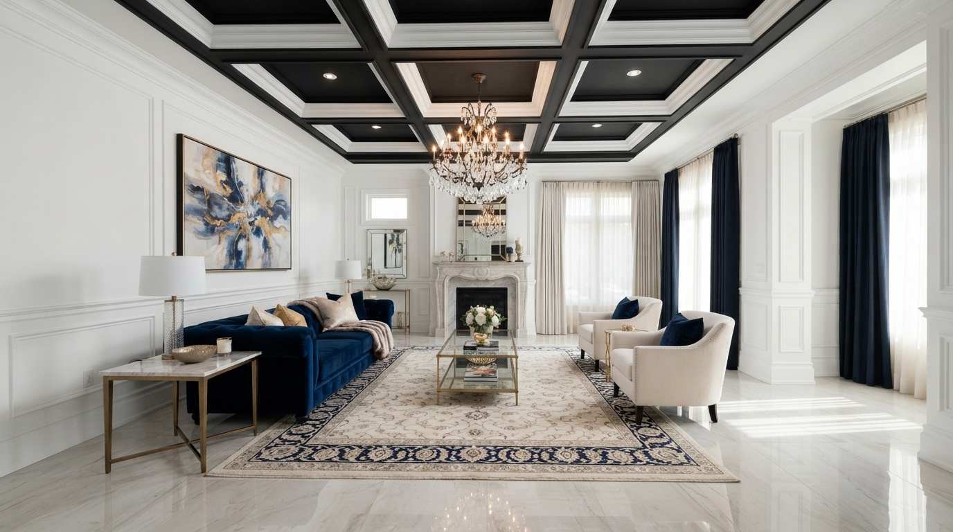 Painted Black Coffered Ceiling
