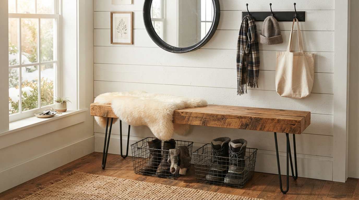Reclaimed Wood Bench with Metal Legs
