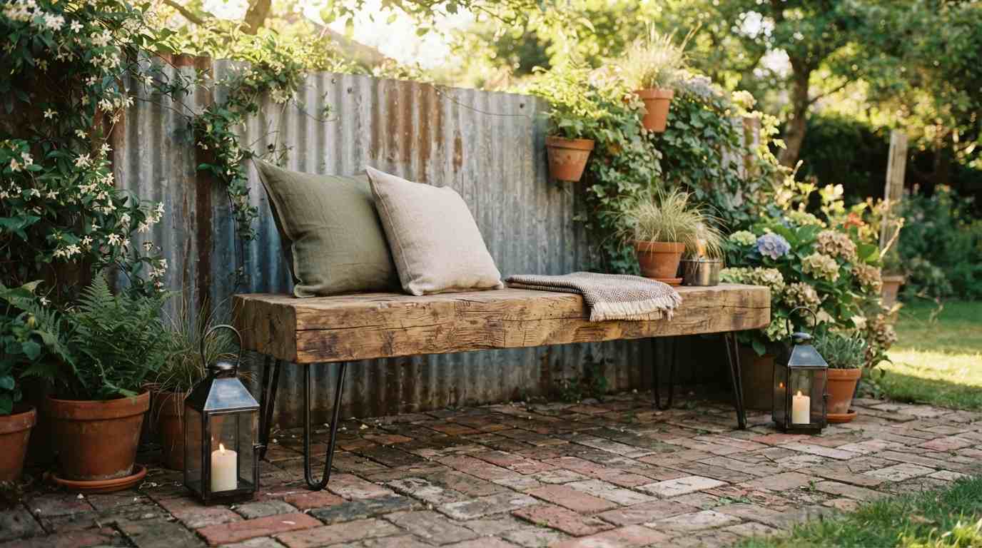 Reclaimed Wood and Metal Bench Seating
