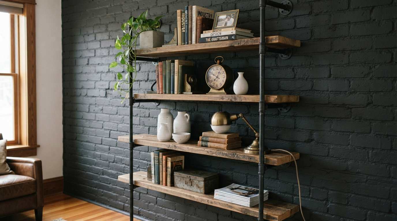  Add Metal Pipe Shelving on One Wall
