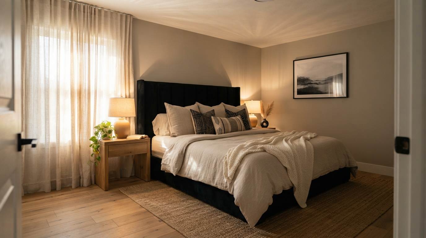 How to Design a Black and Beige Bedroom
