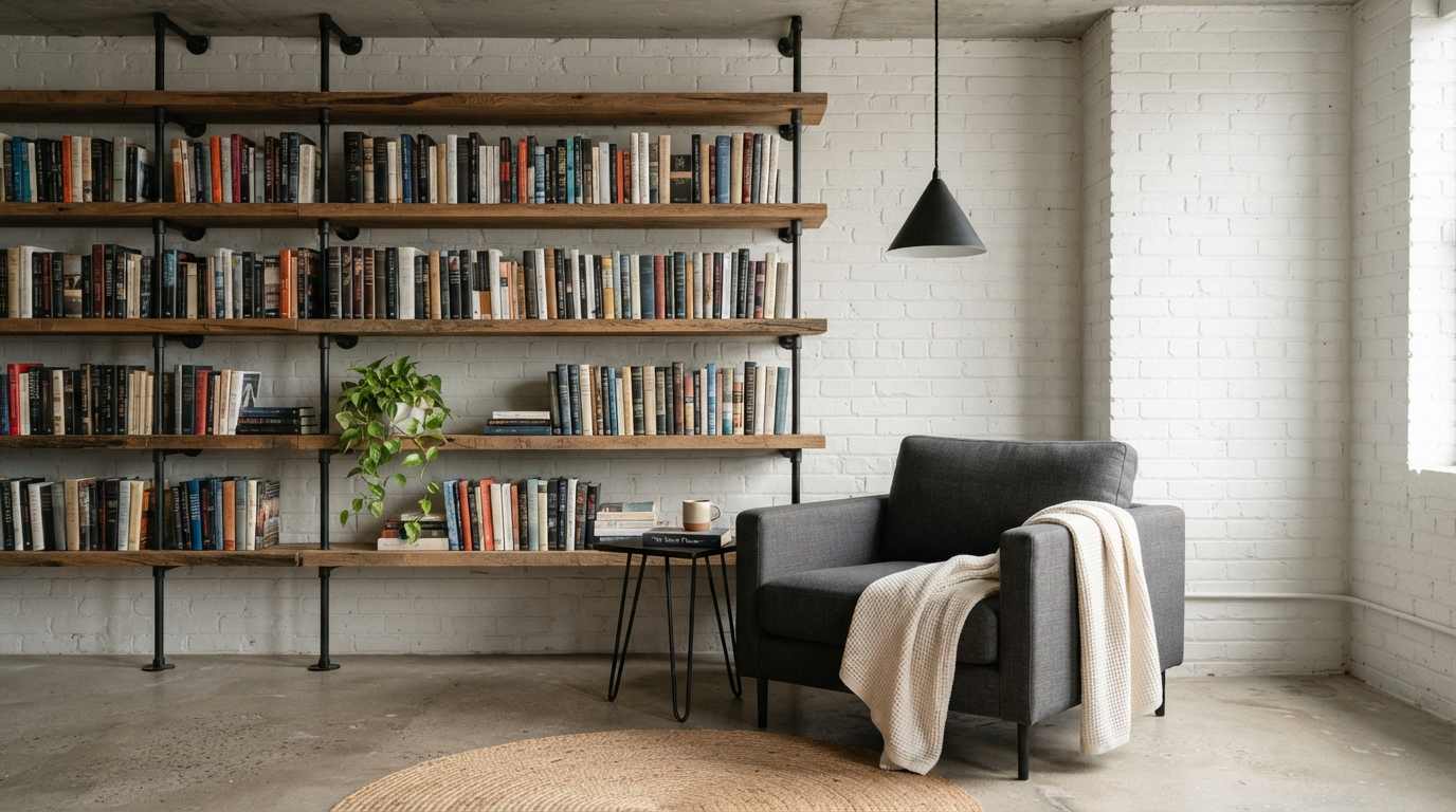 The Minimalist Metal Pipe Bookshelf Nook