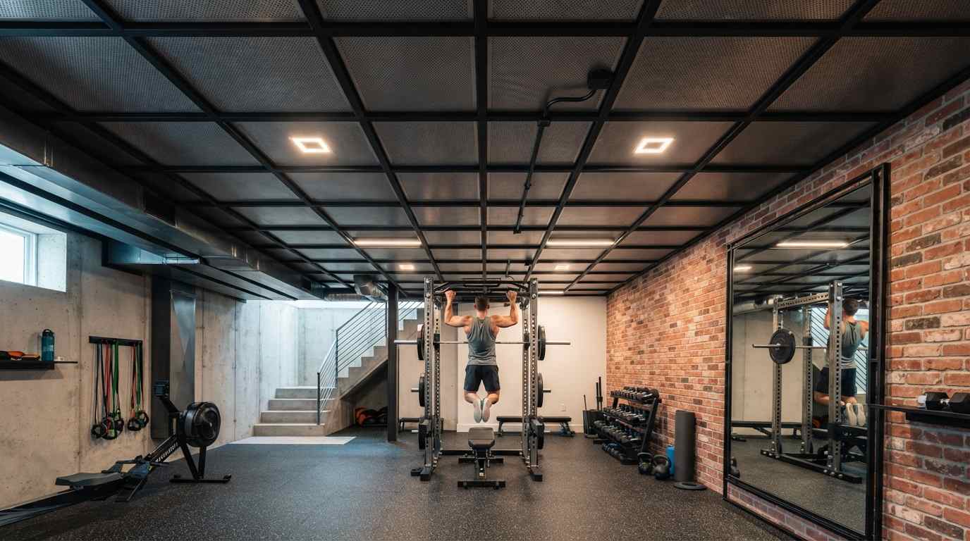 Industrial Grid Ceiling with Metal Panels