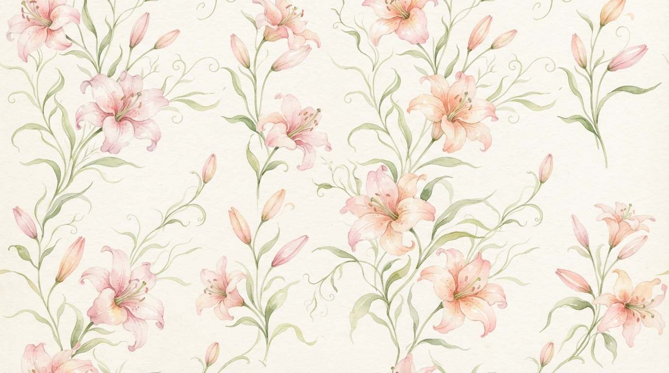 Watercolor Blush Pink Lilies with Green Stems
