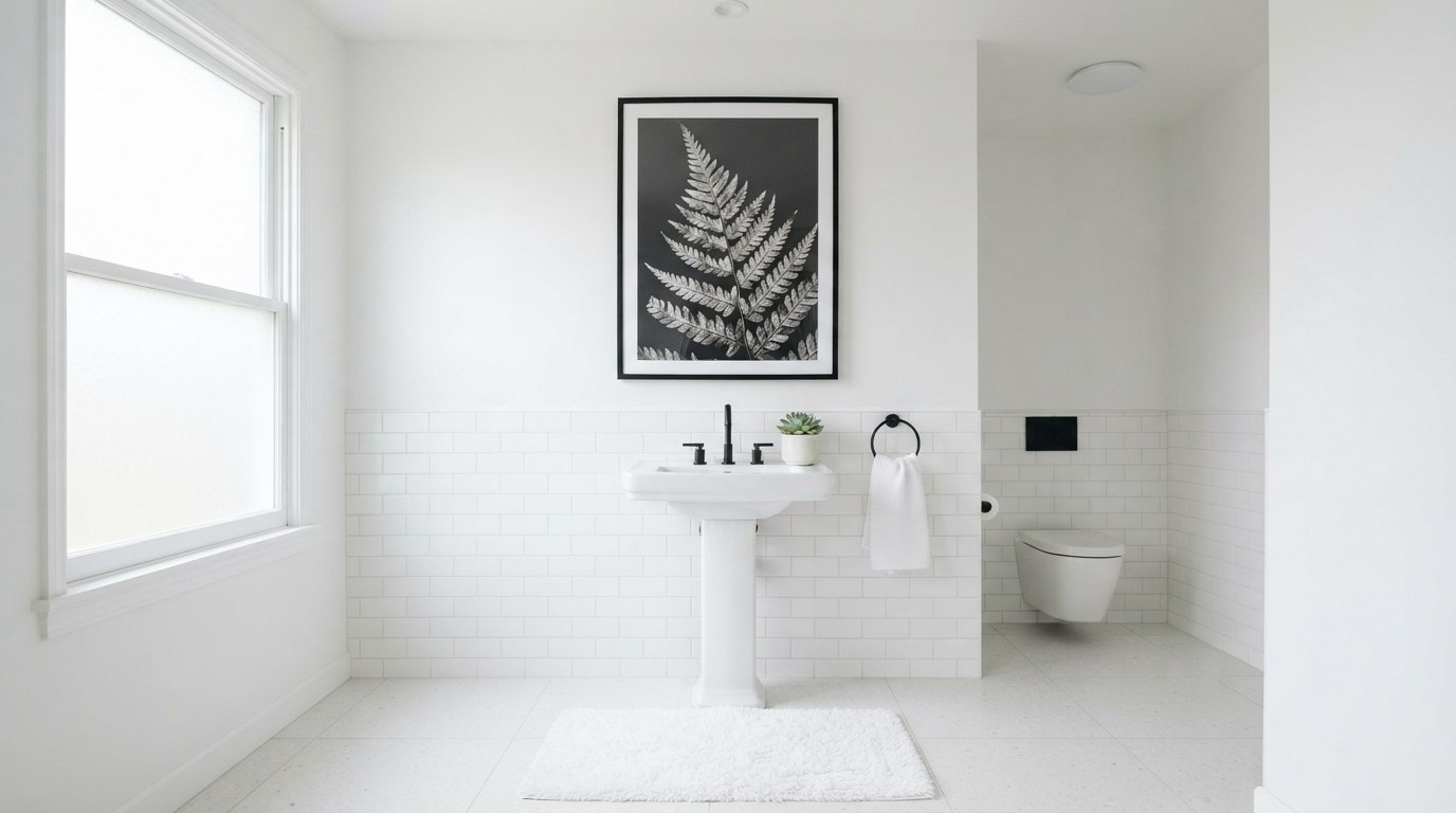 All-White Bathroom With One Statement Piece